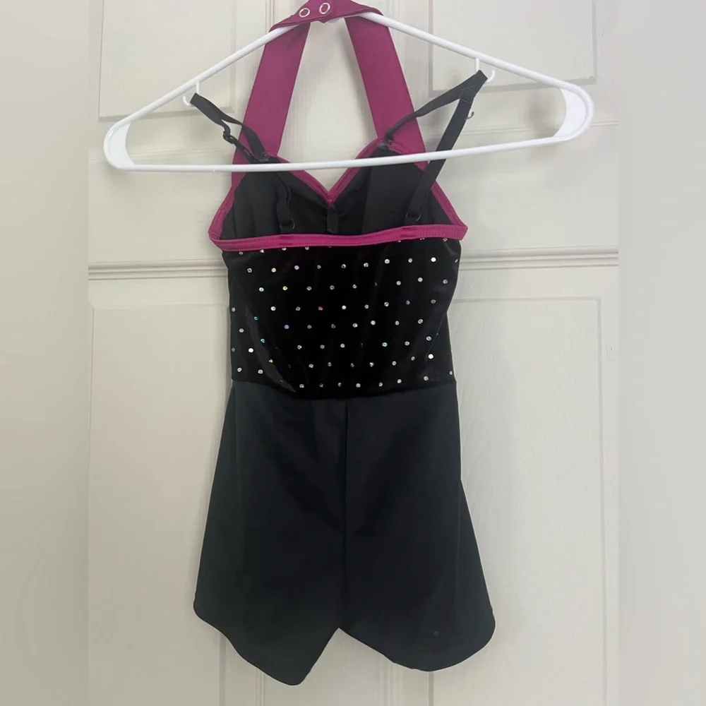 Weissman Hip Hop girl halter black leotard sparkle sequins size SC